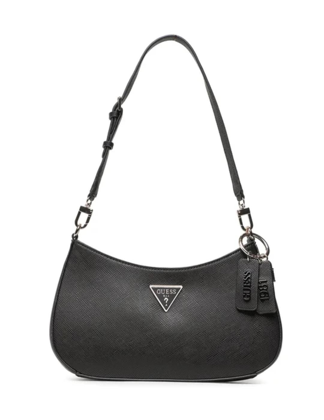 Bolso Guess Noelle negro medialuna con asa para mujer