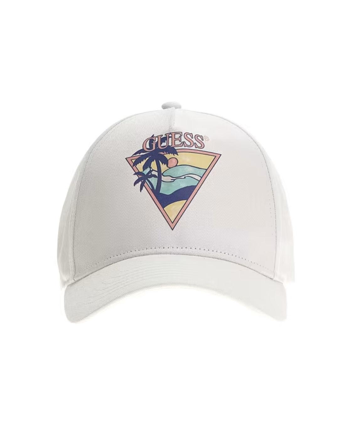 Gorra Guess Triangle Palm blanco con palmeras para hombre