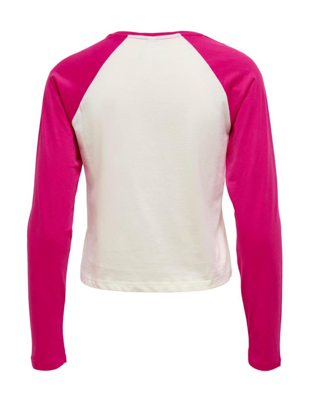 Camiseta Only Leika blanca/rosa fucsia manga larga de mujer