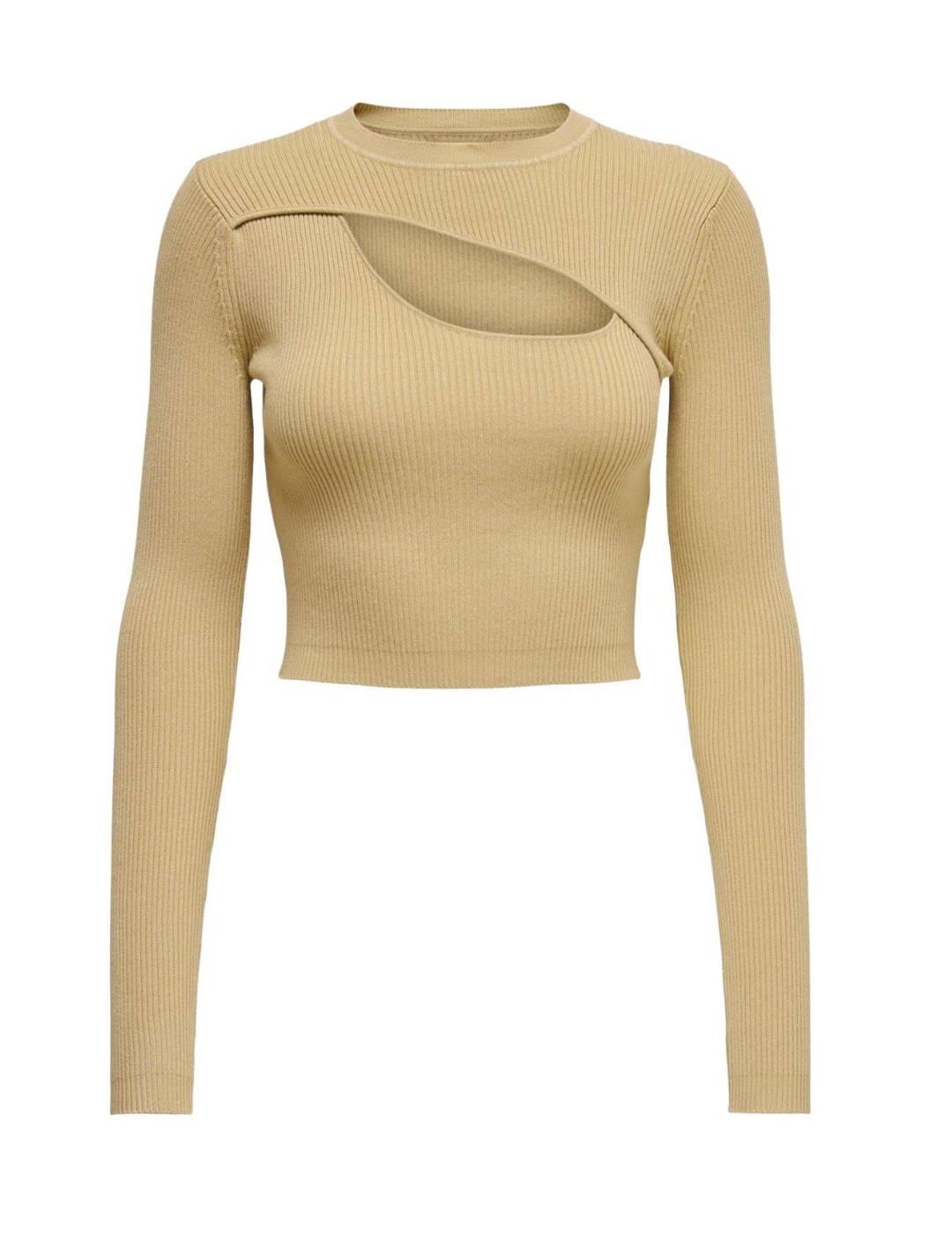 Jersey Only Liza canalé beige para mujer-OD