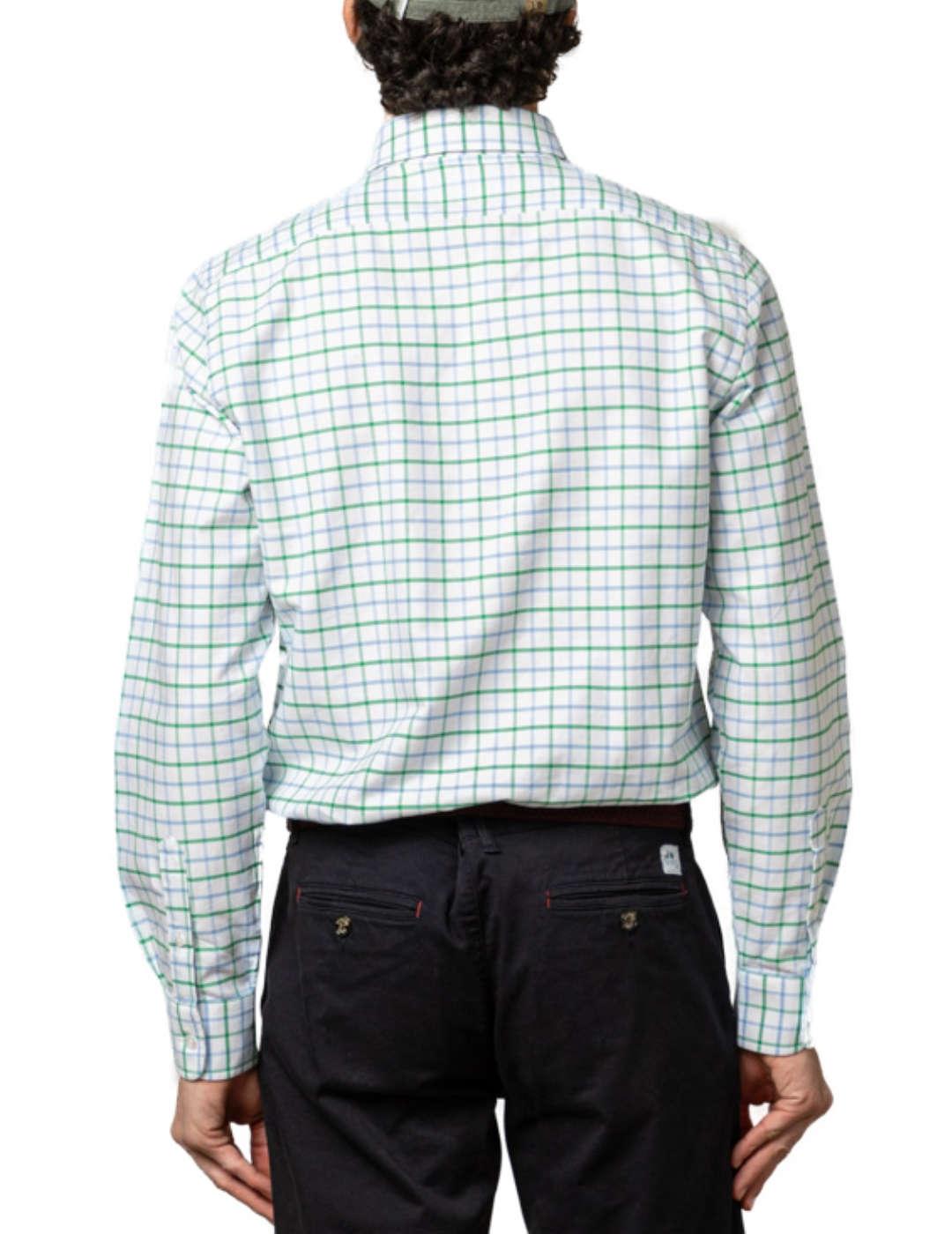 Camisa Scotta Bayona blanca cuadros verdes de hombre