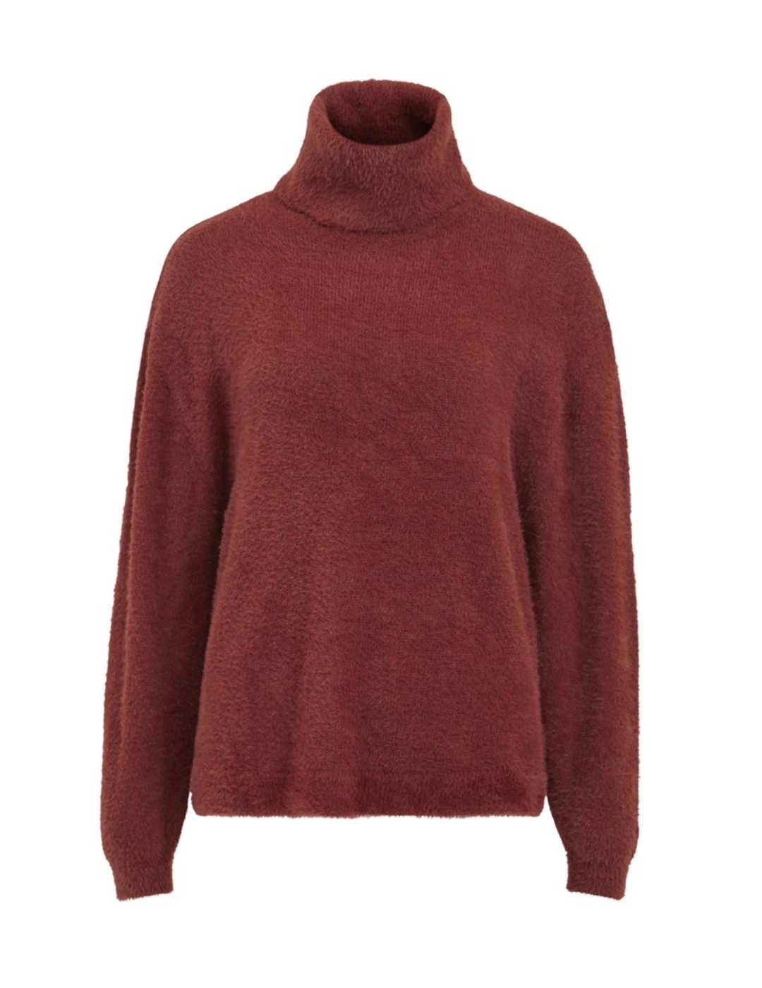 Jersey Vila Juli color teja cuello vuelto holgado para mujer