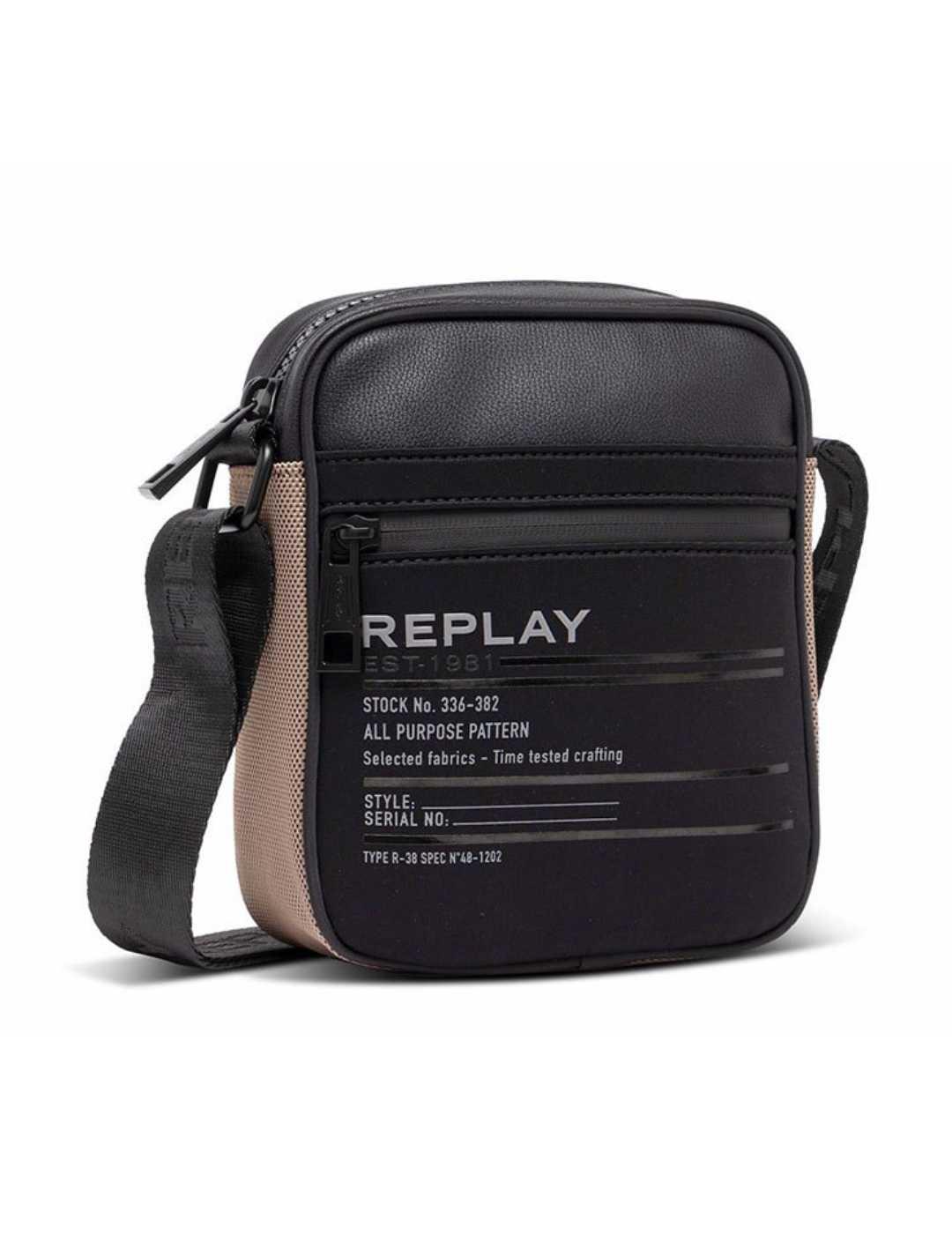 Bolsa bandolera Replay negra y beige para hombre