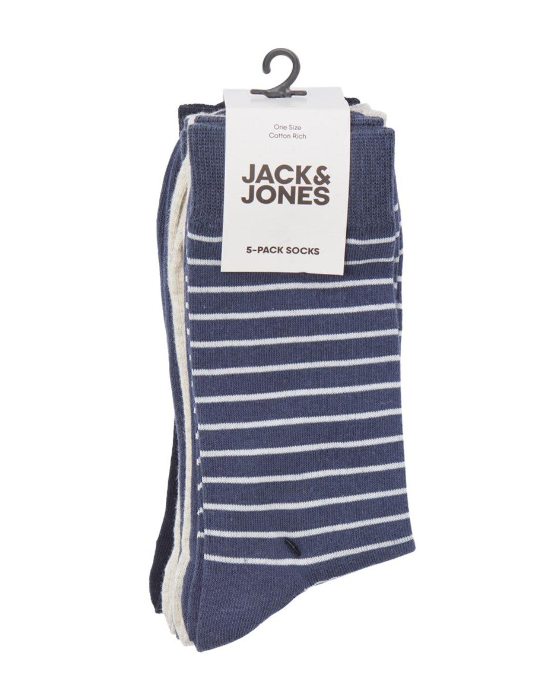Calcetines Jack&Jones pack 5 marino/gris altos hombre