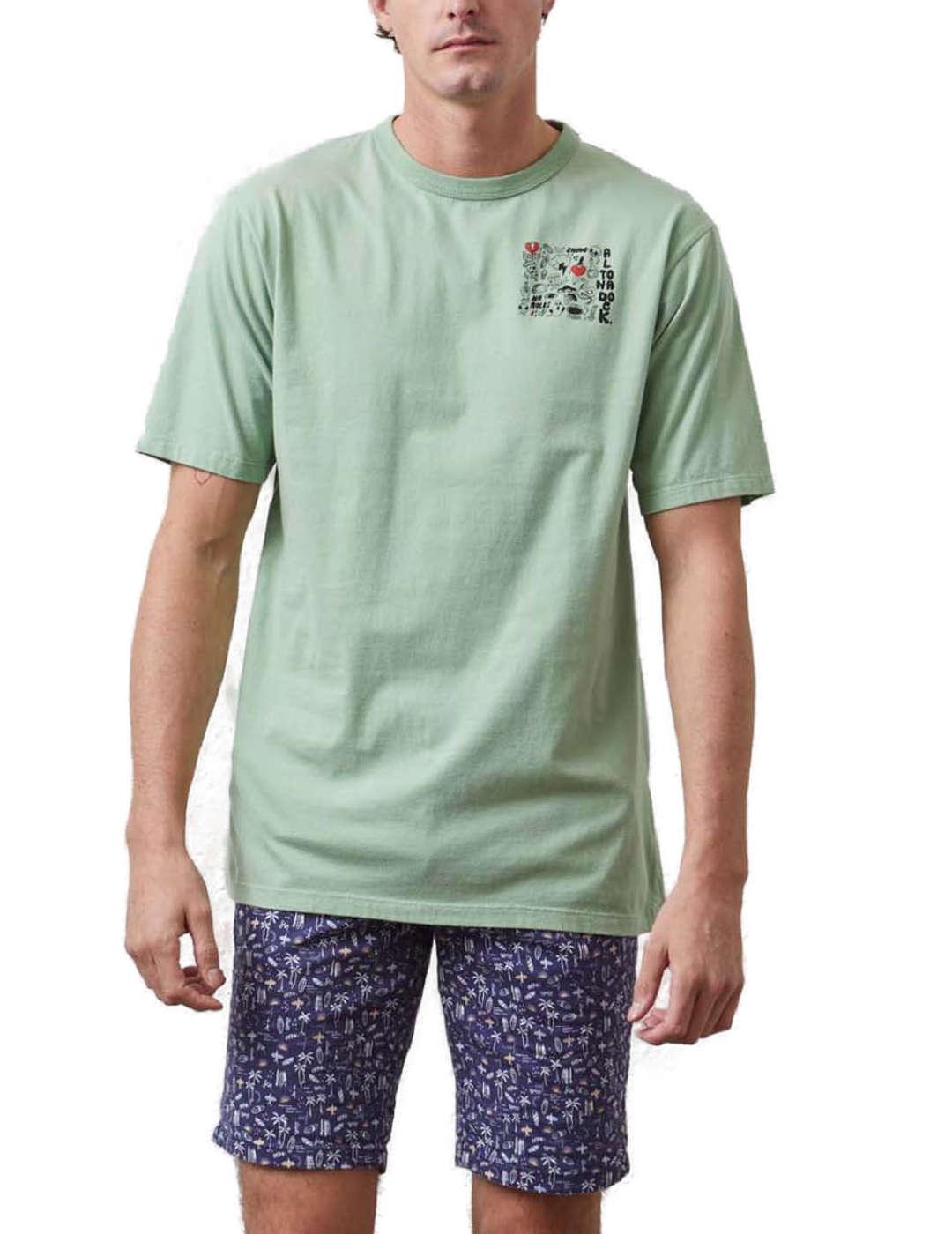Camiseta Altonadock verde con dibujos manga corta de hombre