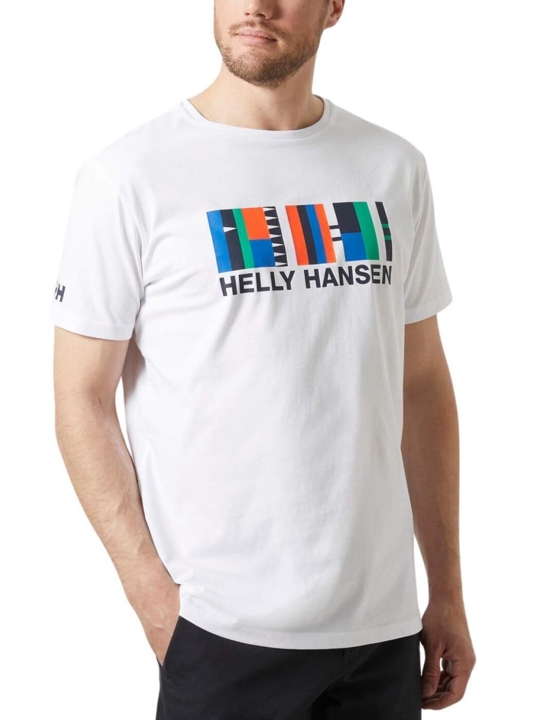 Camiseta Helly Hansen blanca logo color manga corta homb