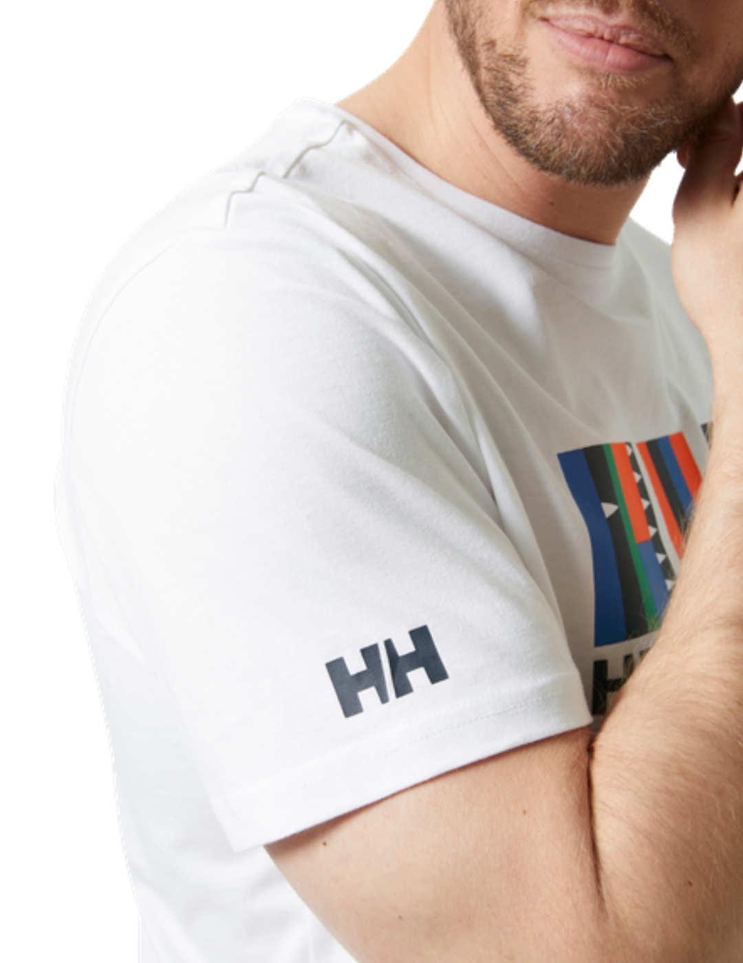 Camiseta Helly Hansen blanca logo color manga corta hombre