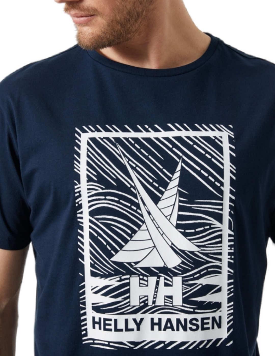 Camiseta Helly Hansen marino logo barco manga corta hombre