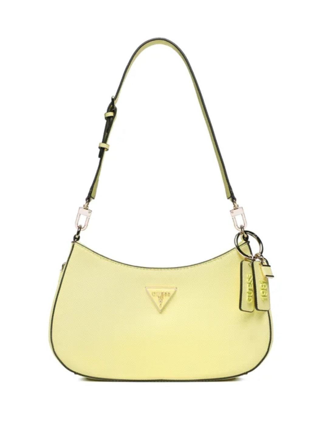 Bolso Guess Noelle amarillo medialuna con correa para mujer