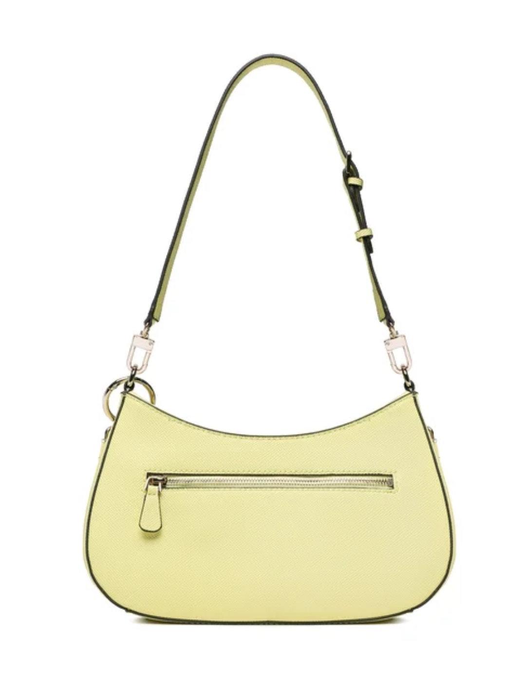 Bolso Guess Noelle amarillo medialuna con correa para mujer