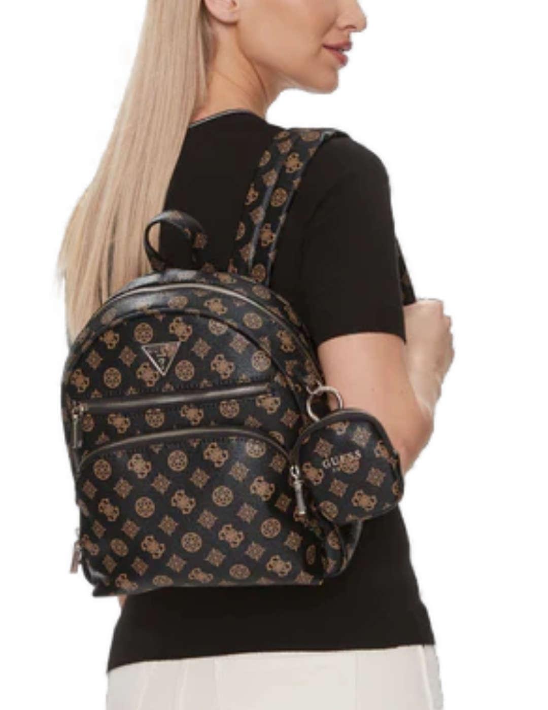 Mochila Guess Power marrón logo para mujer-NG