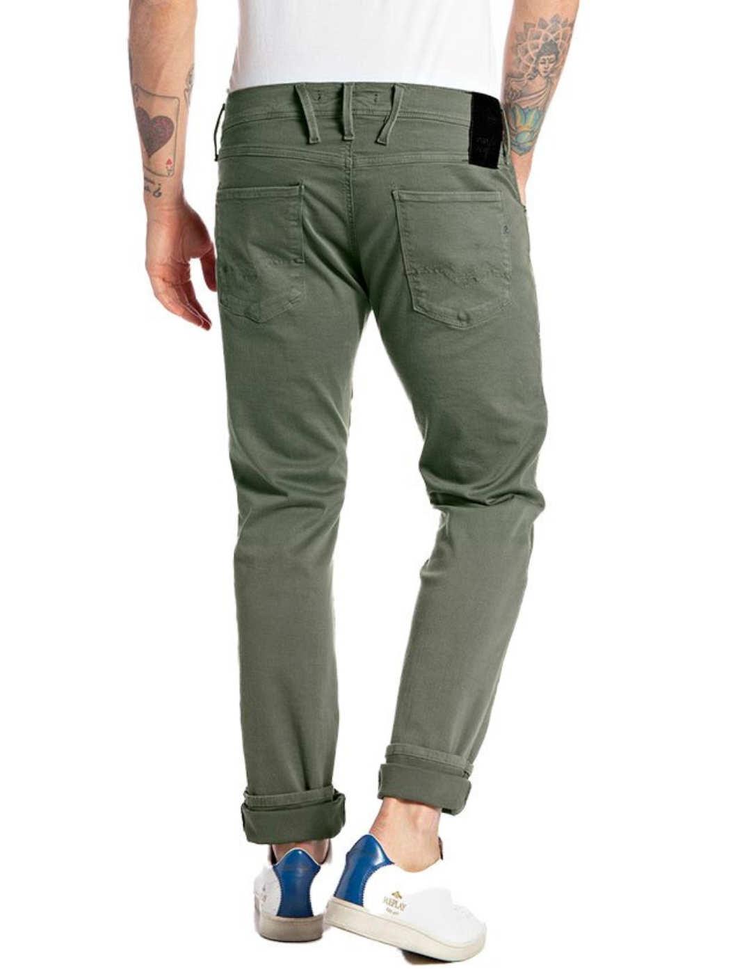 Pantalón vaquero Replay Anbass Hyperflex verde Slim hombre