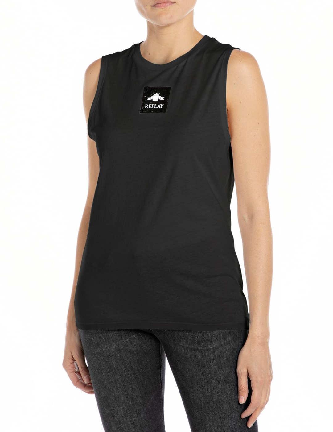 Camiseta Replay negro Regulat sin mangas para mujer