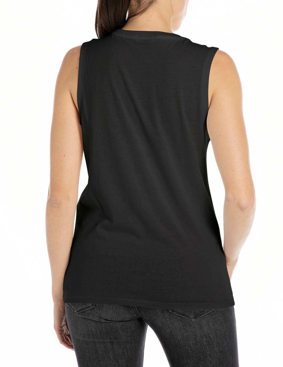 Camiseta Replay negro Regulat sin mangas para mujer
