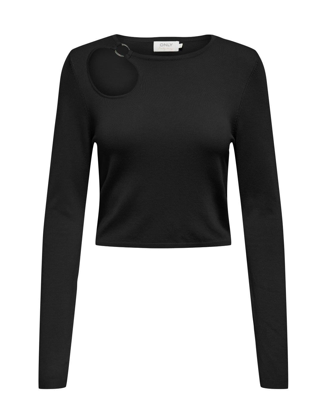 Top cropped Only Lilian detalle cuello negro mujer