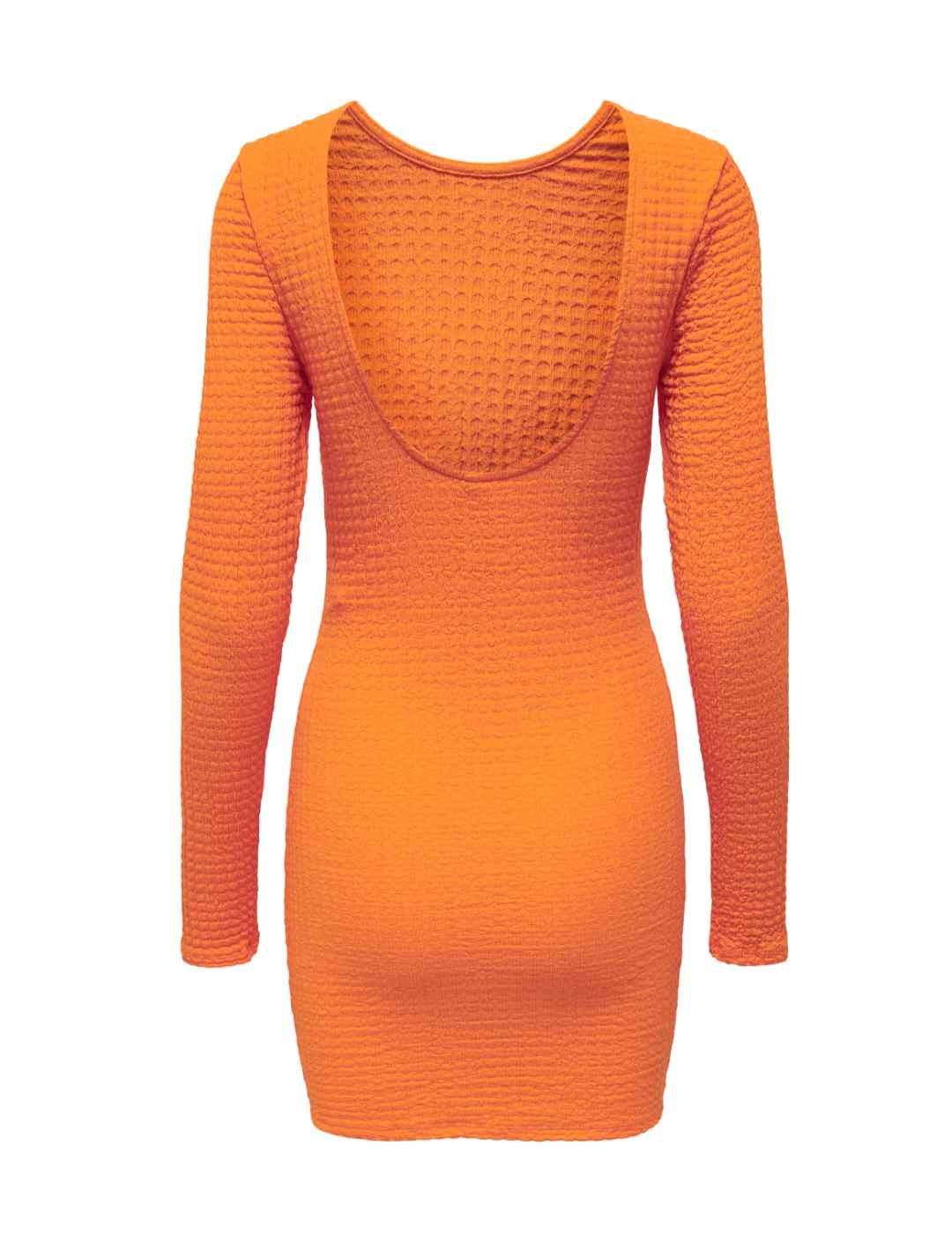 Vestido Only Allison nido abeja naranja manga larga mujer