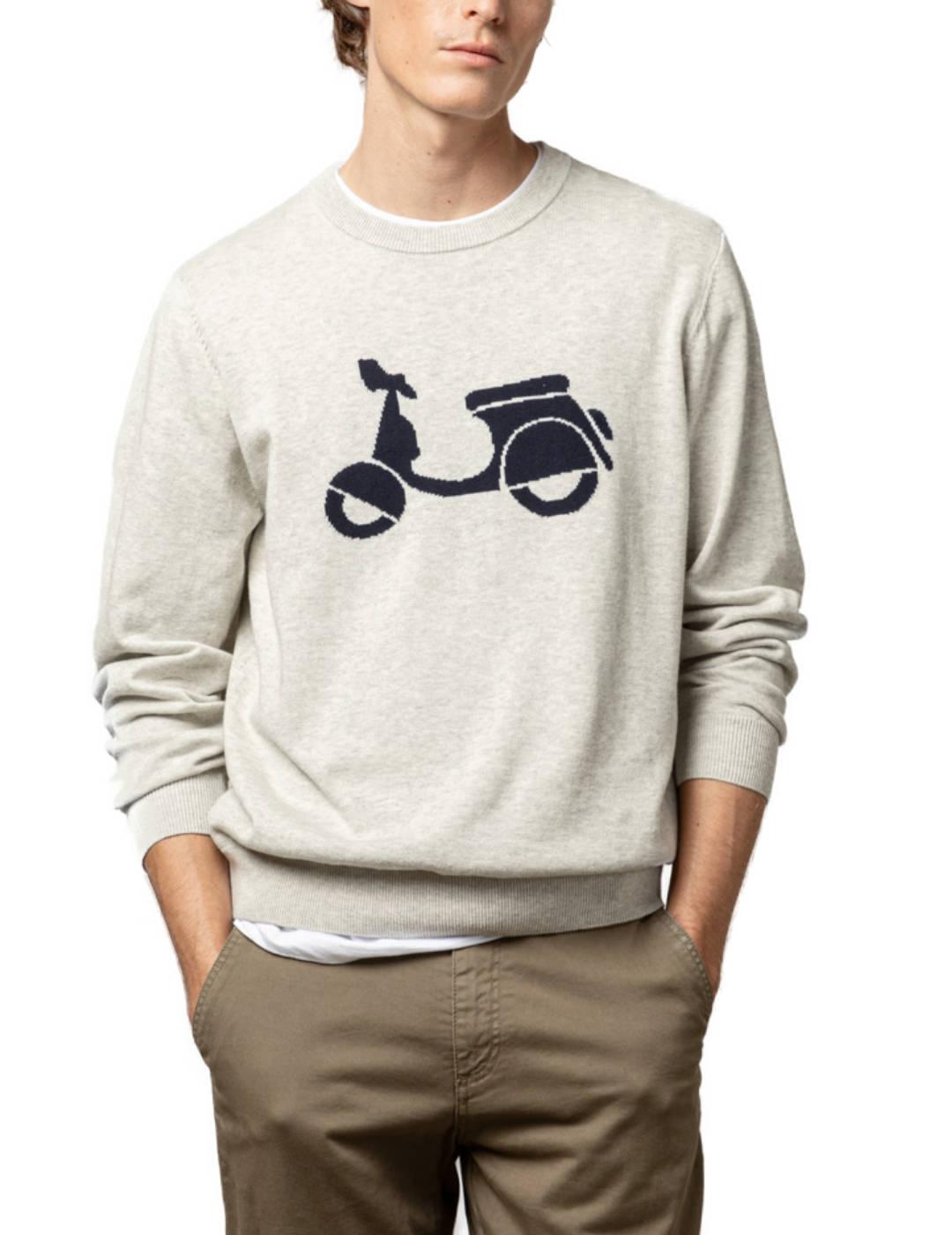 Jersey Scotta Moto gris punto fino logo marino para hombre