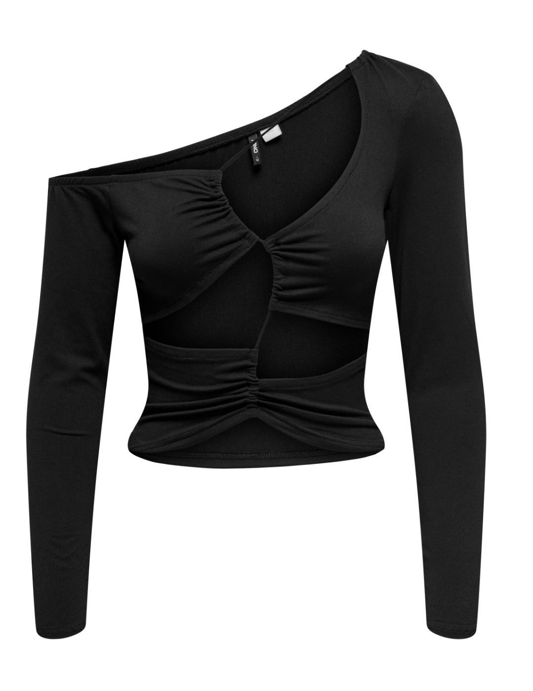 Top Only Yara CutOut negro ajustado manga larga para mujer