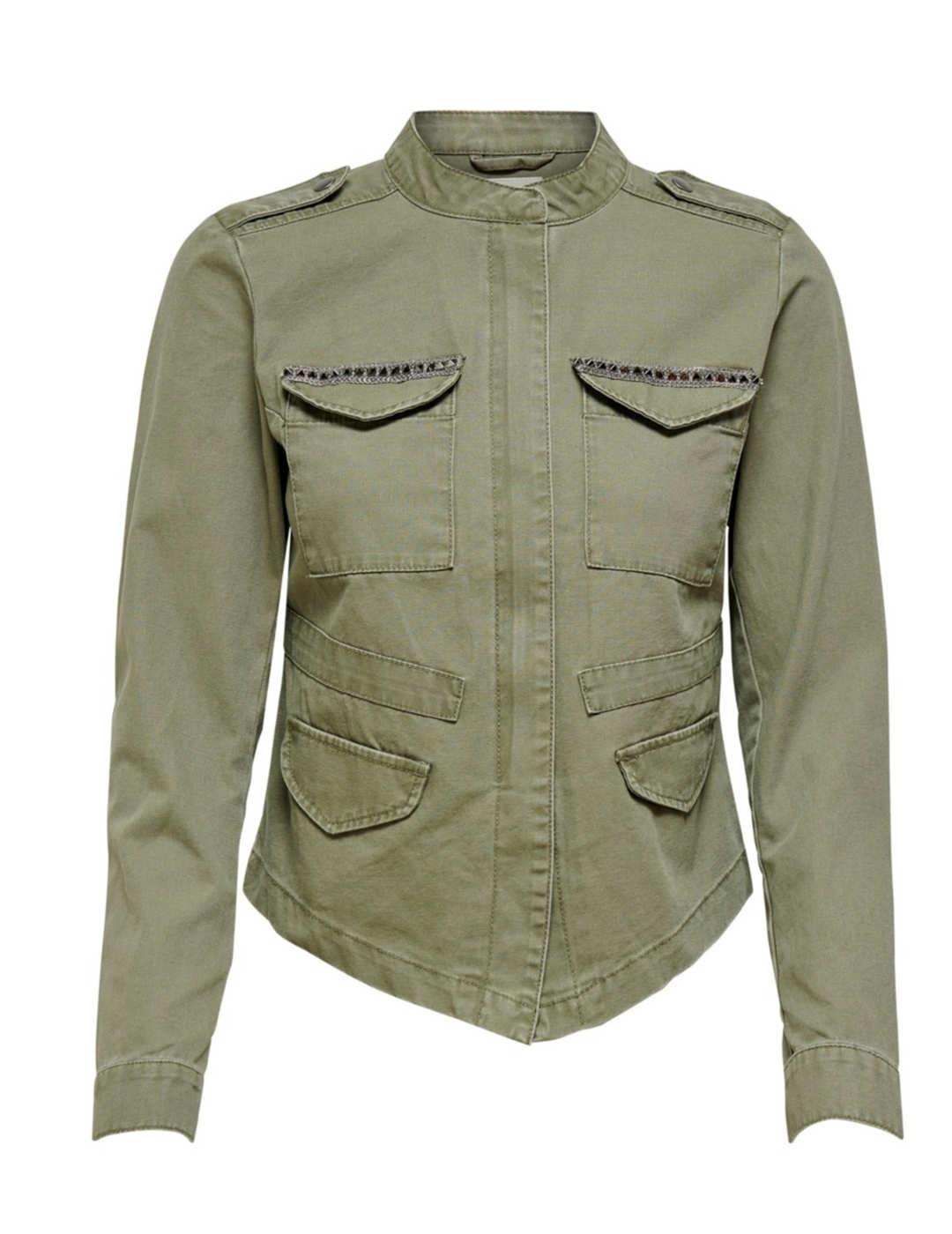 Chaqueta Only Austin verde militar cierre botones para mujer