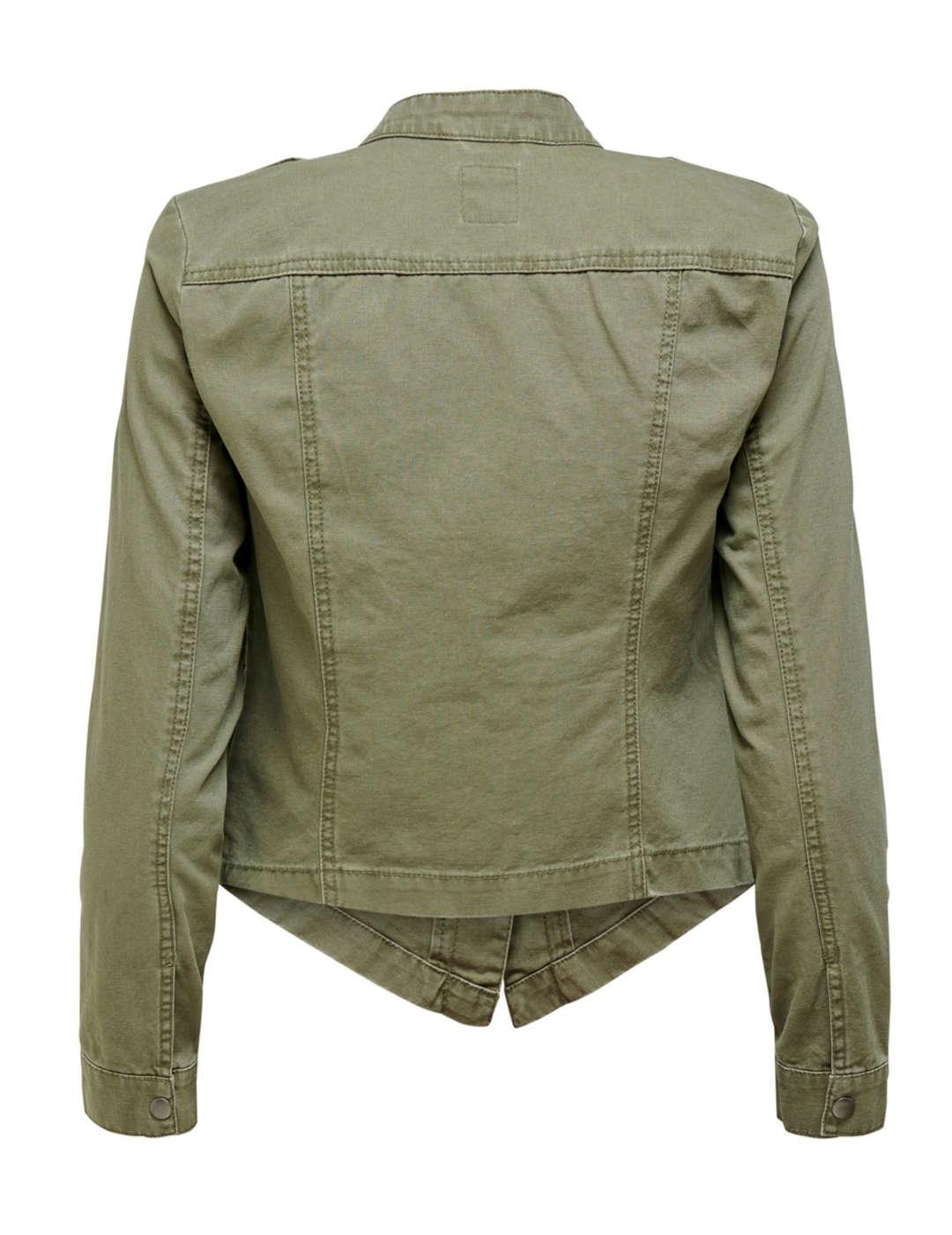 Chaqueta Only Austin verde militar cierre botones para mujer