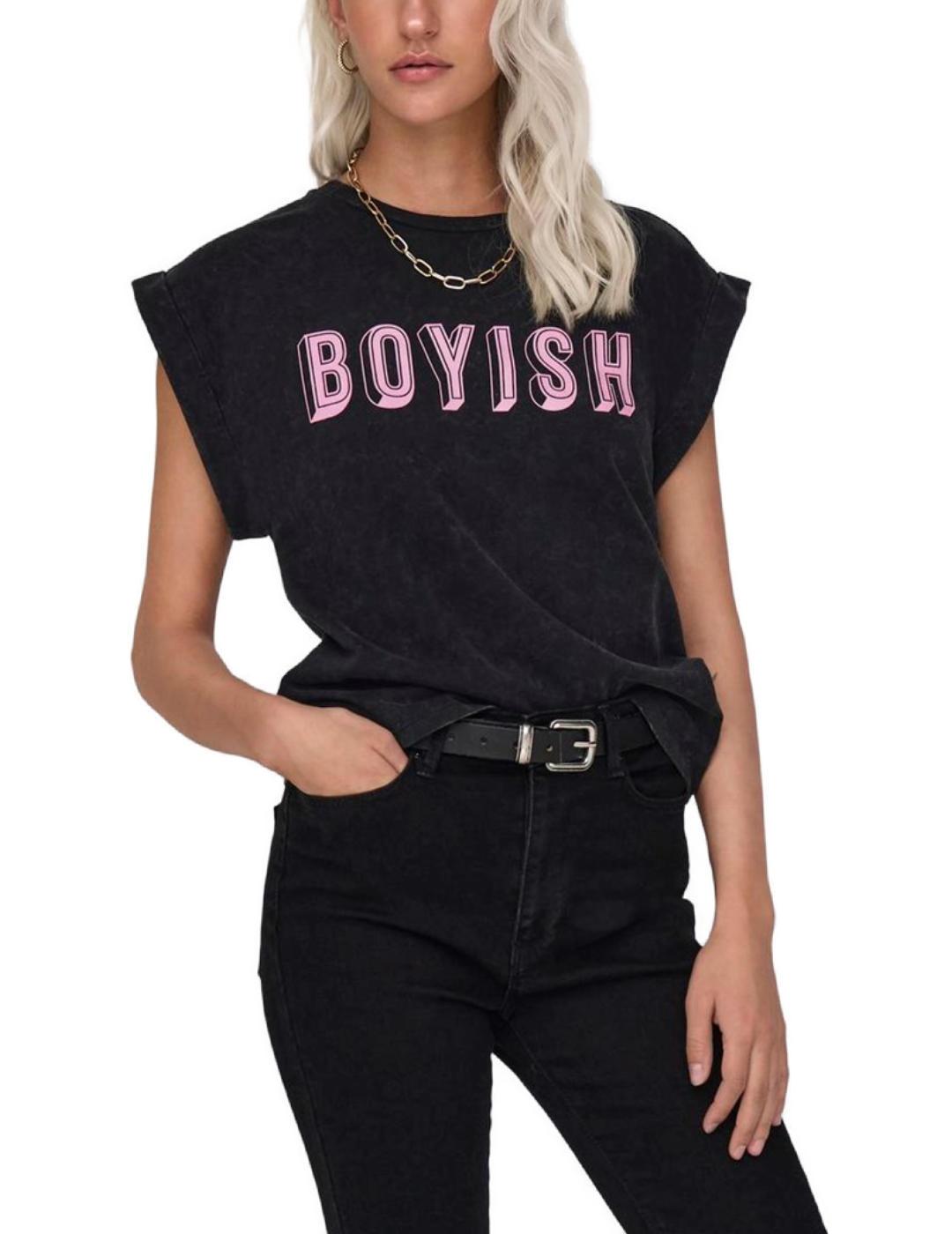 Camiseta Only Dahlia negro Boyish manga sisa para mujer