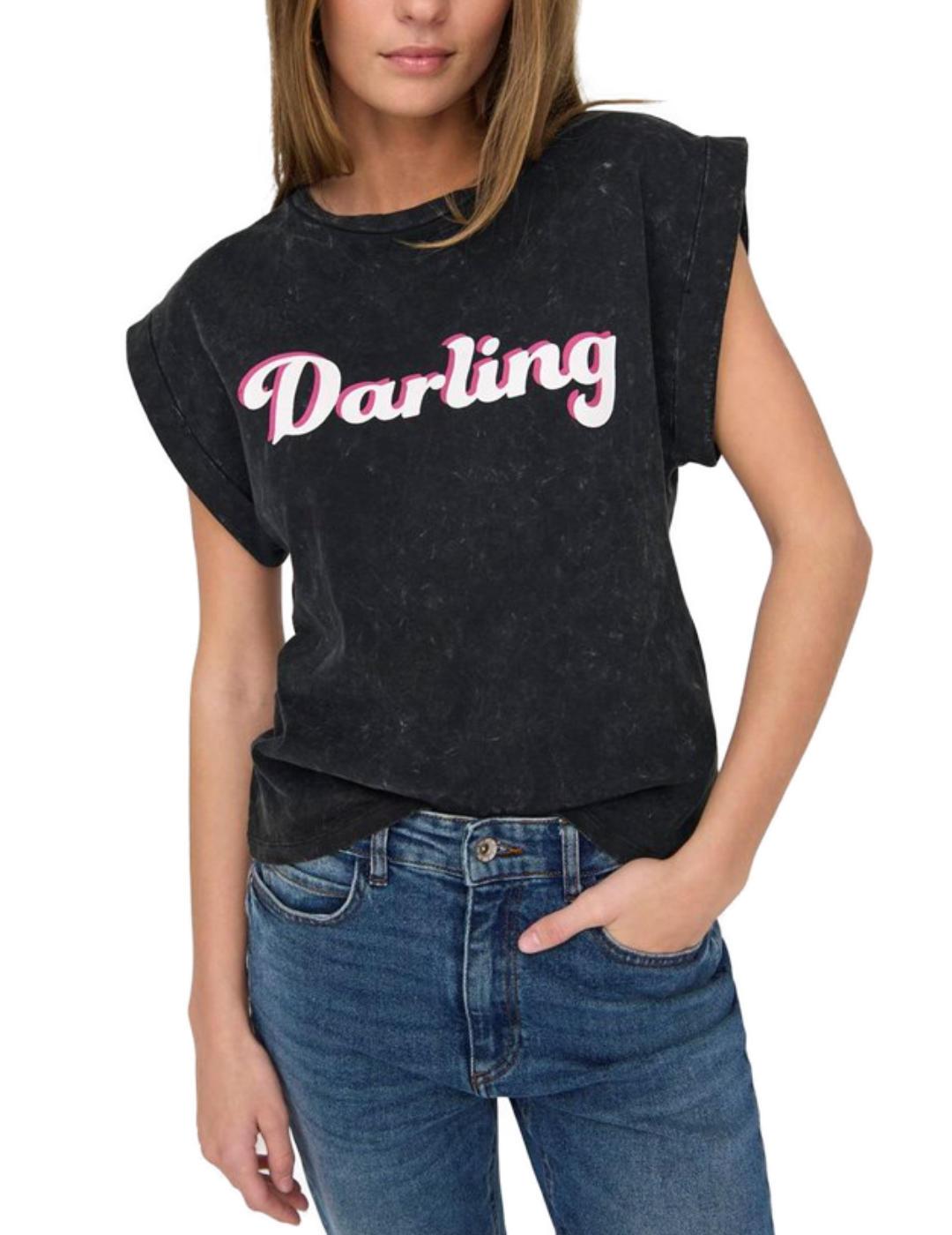 Camiseta Only Dahlia negro Darling manga sisa para mujer