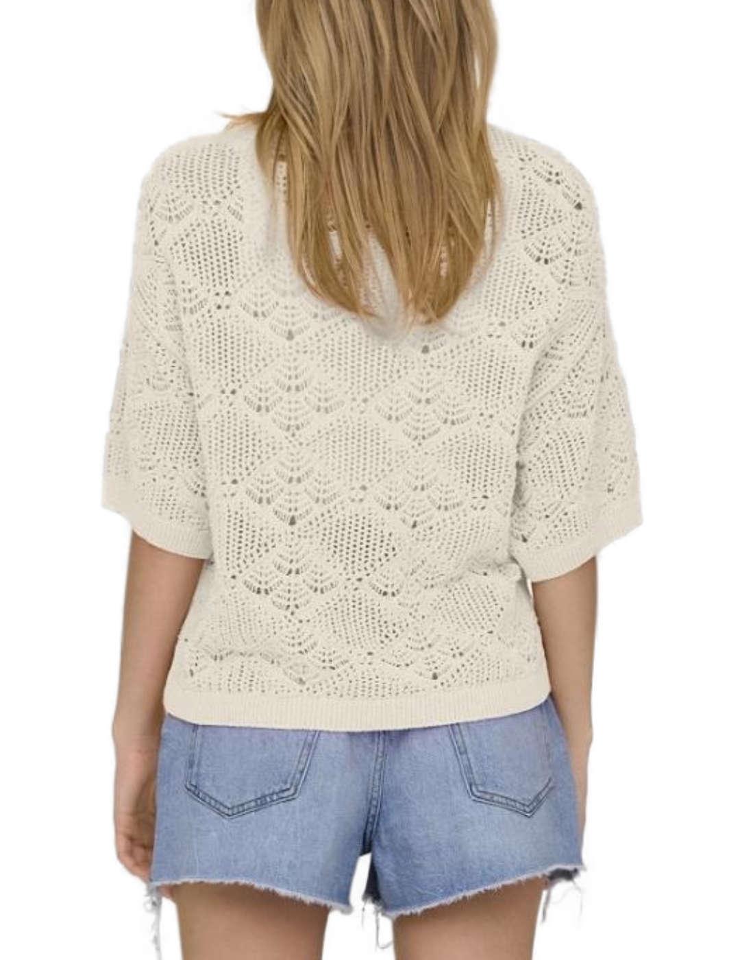 Camiseta crochet Only Lydia beigemanga 3/4 para mujer