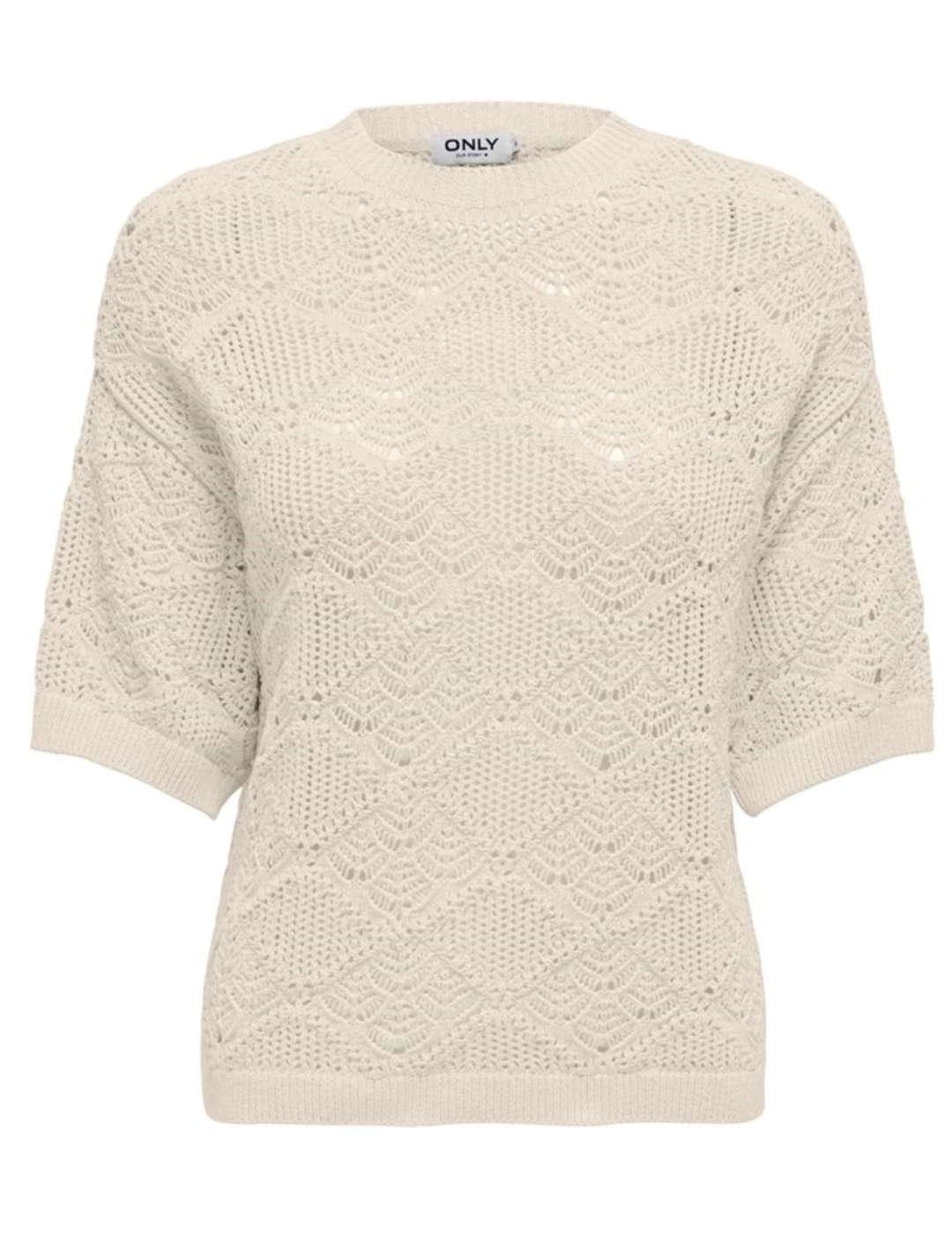 Camiseta crochet Only Lydia beigemanga 3/4 para mujer
