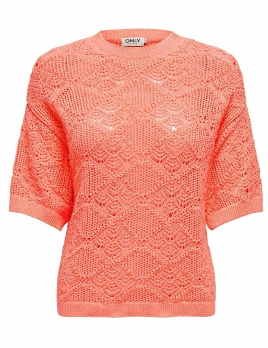 Camiseta crochet Only Lydia coral manga 3/4 para mujer
