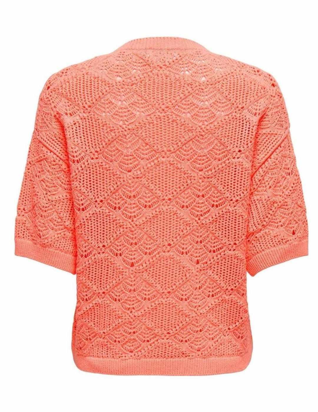 Camiseta crochet Only Lydia coral manga 3/4 para mujer