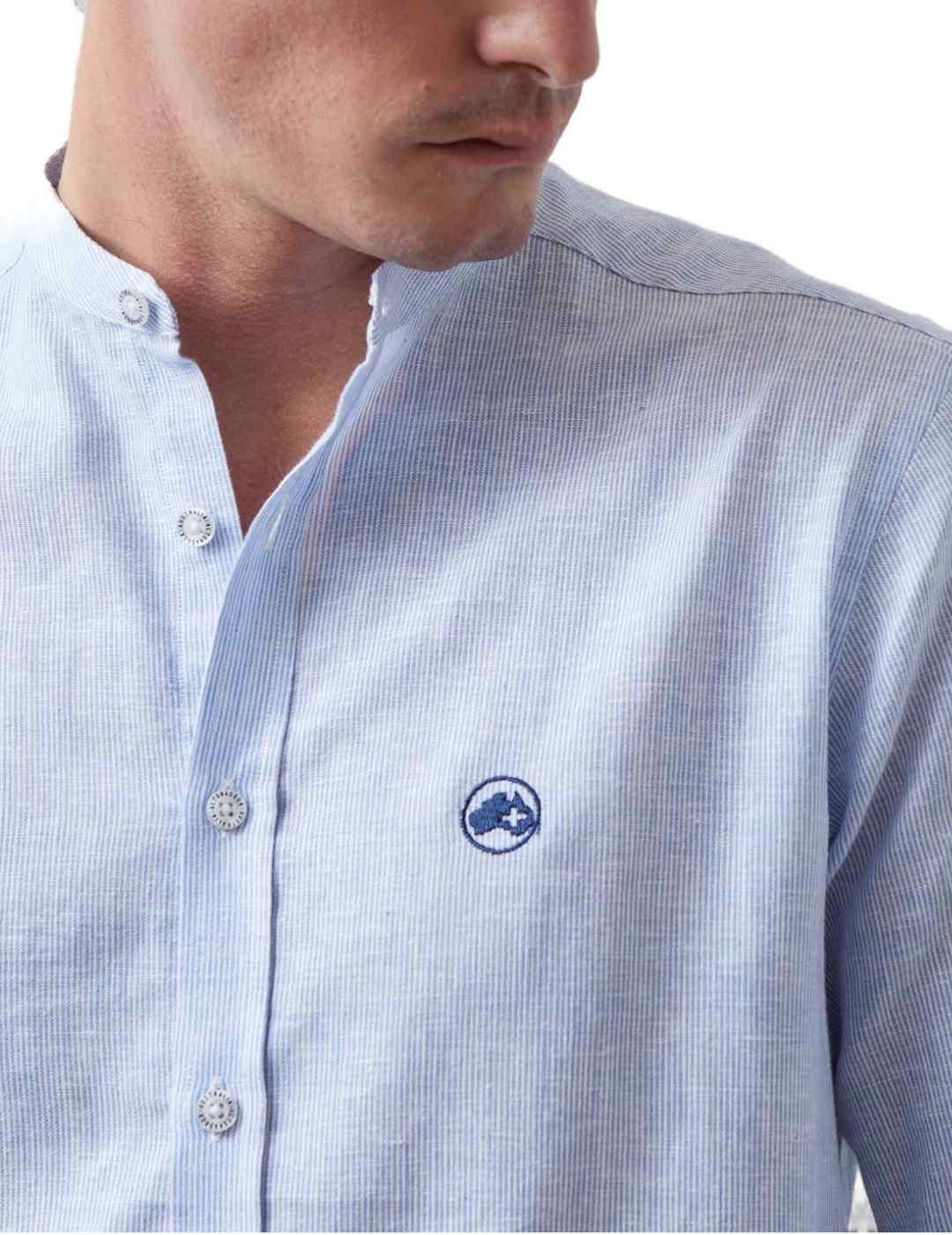 Camisa Altonadock blanca rayas azules Regular para hombre
