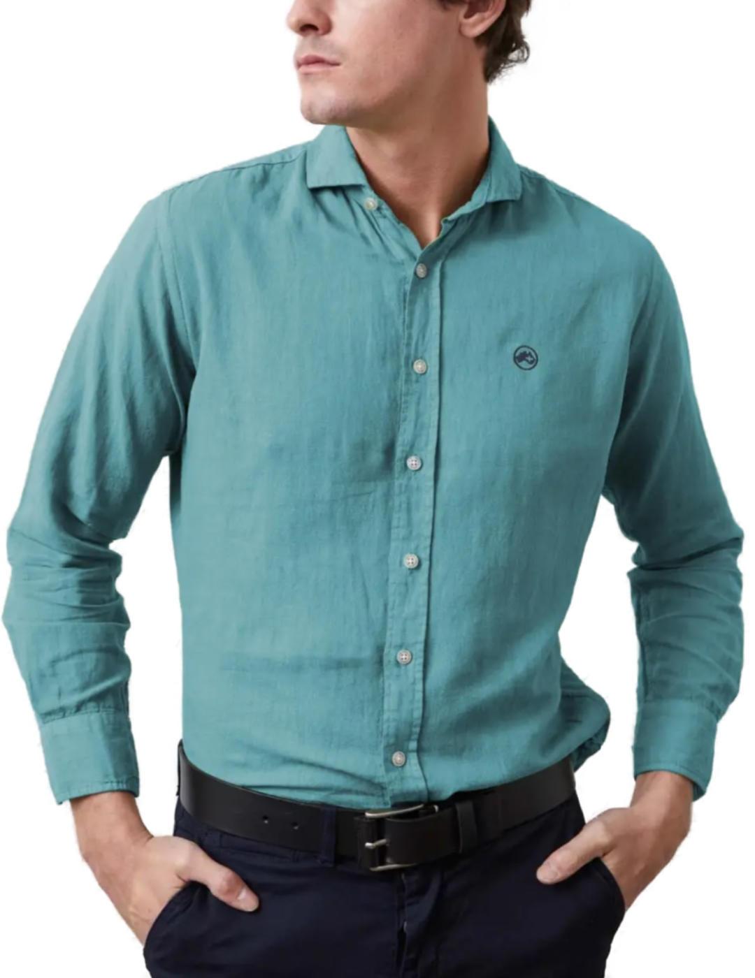 Camisa Altonadock turquesa de lino Regular fit para hombre