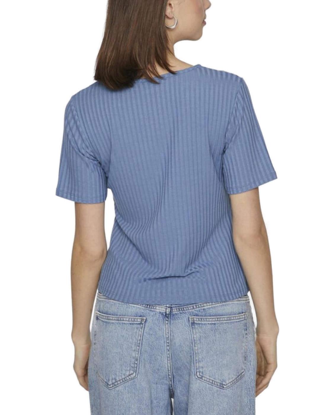 Camiseta Vila Ribini azul cuello V botones manga corta mujer