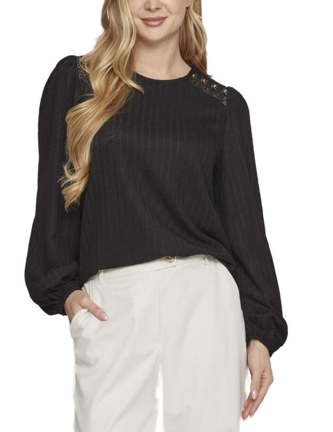 Blusa Vila Whitney negro holgada manga globo para mujer