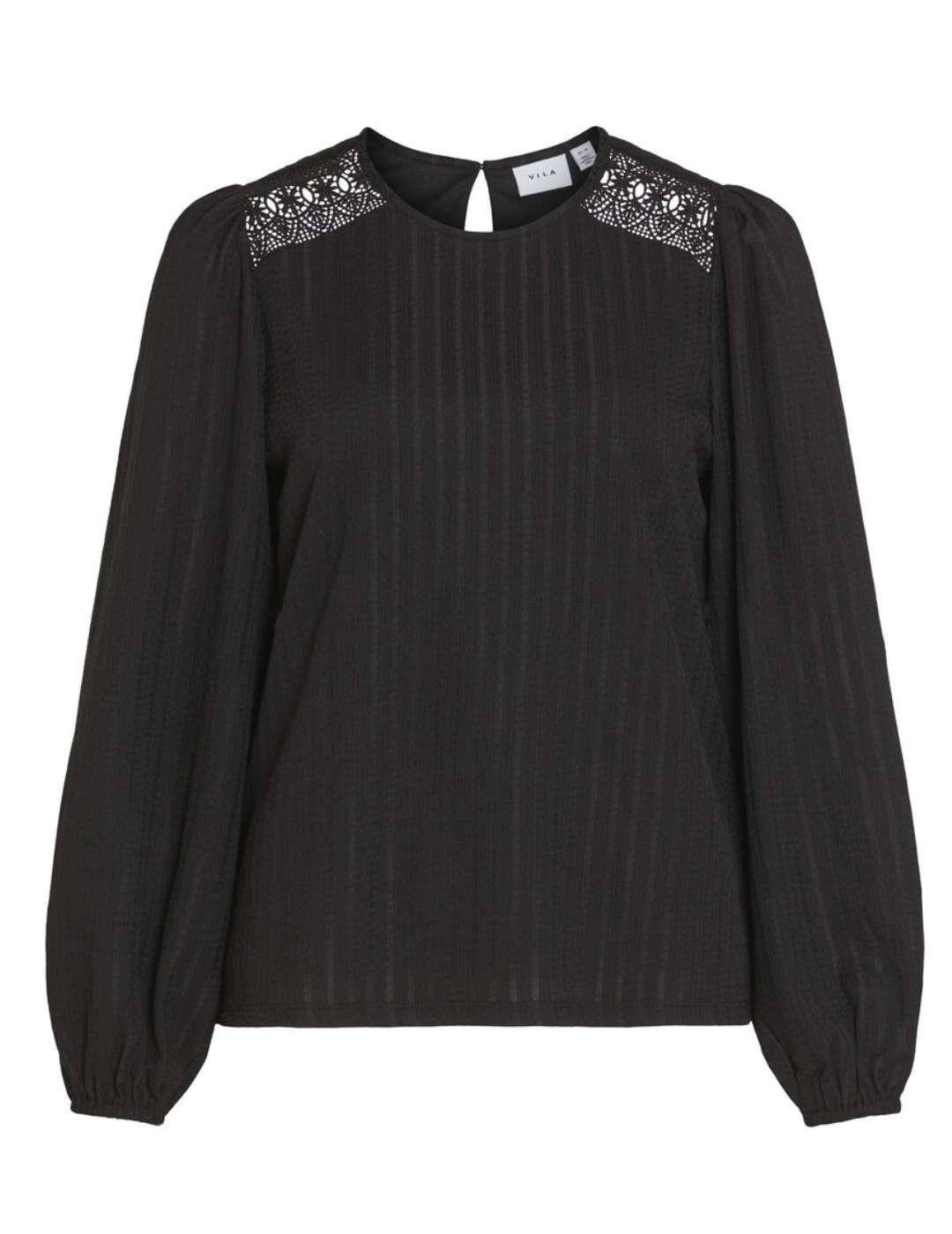 Blusa Vila Whitney negro holgada manga globo para mujer