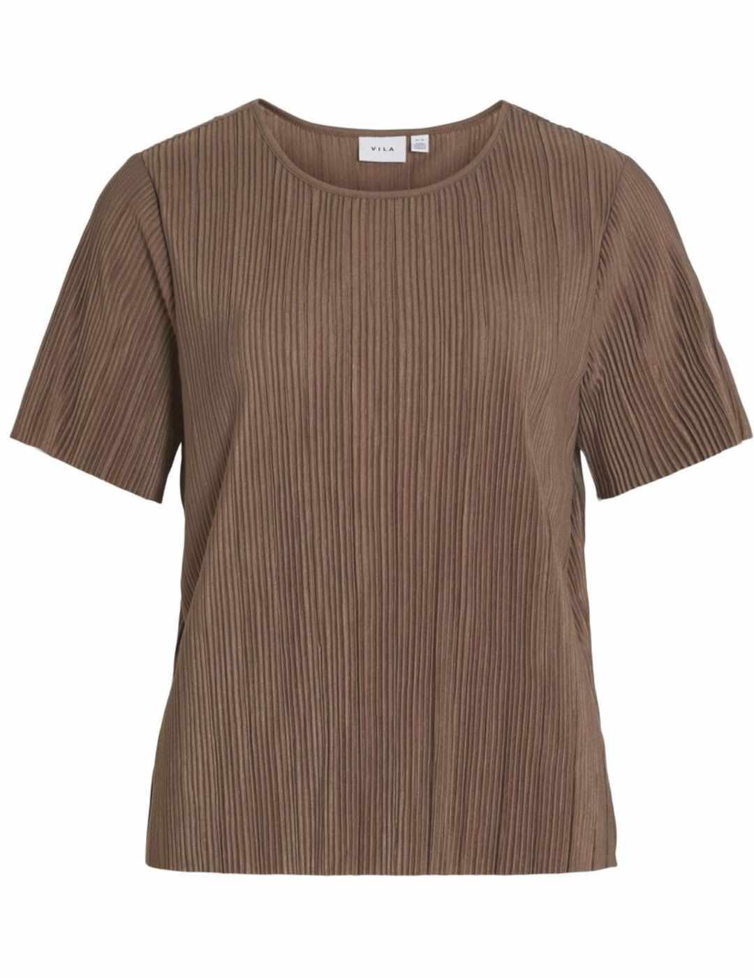Camiseta Vila Plisa marrón Regular de manga corta para mujer