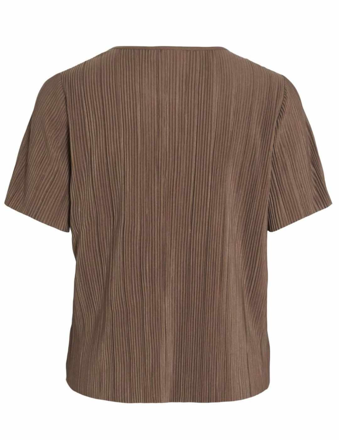 Camiseta Vila Plisa marrón Regular de manga corta para mujer