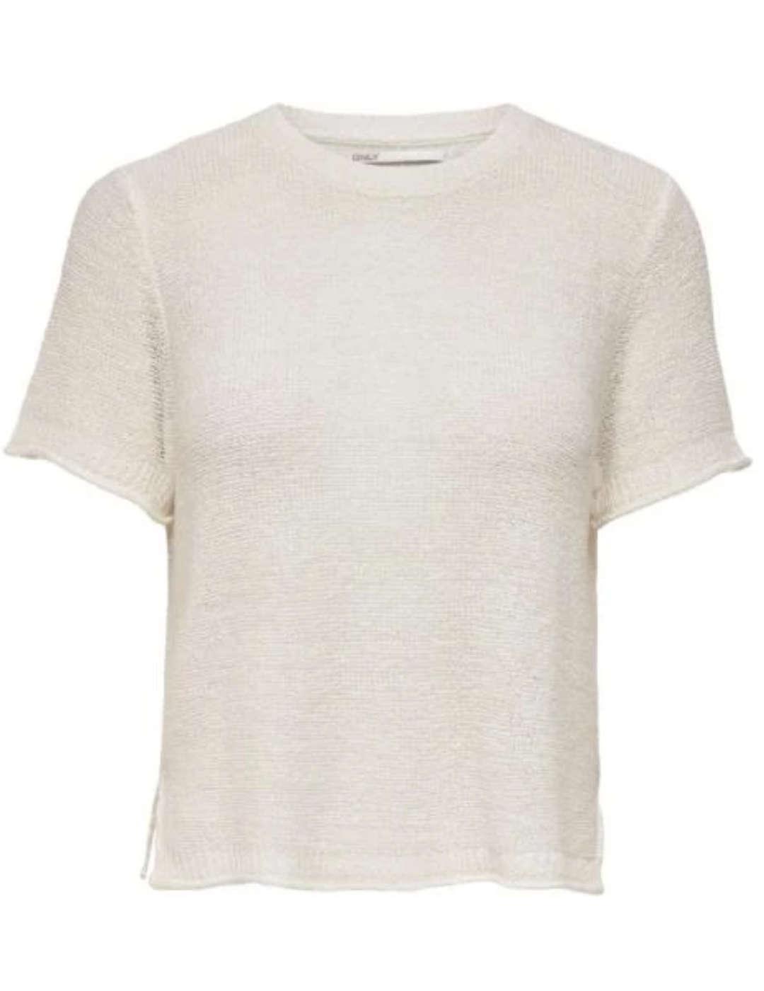 Camiseta Only Sunny punto beige manga corta de mujer