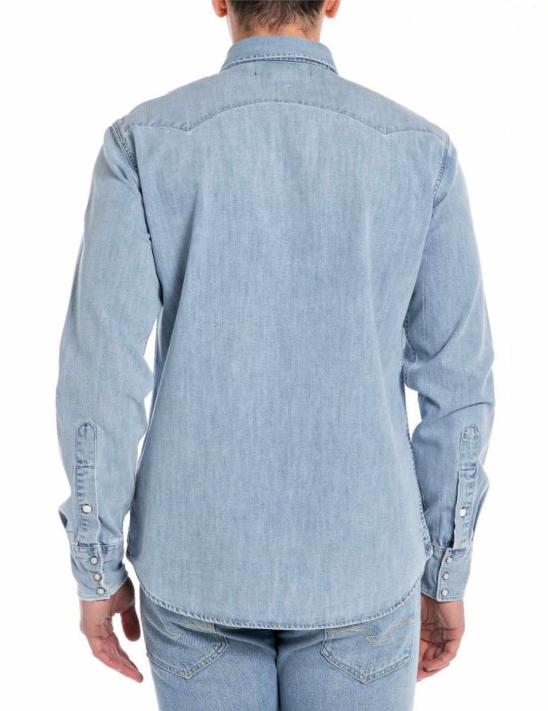 Camisa Replay azul vaquero Slim manga larga para hombre
