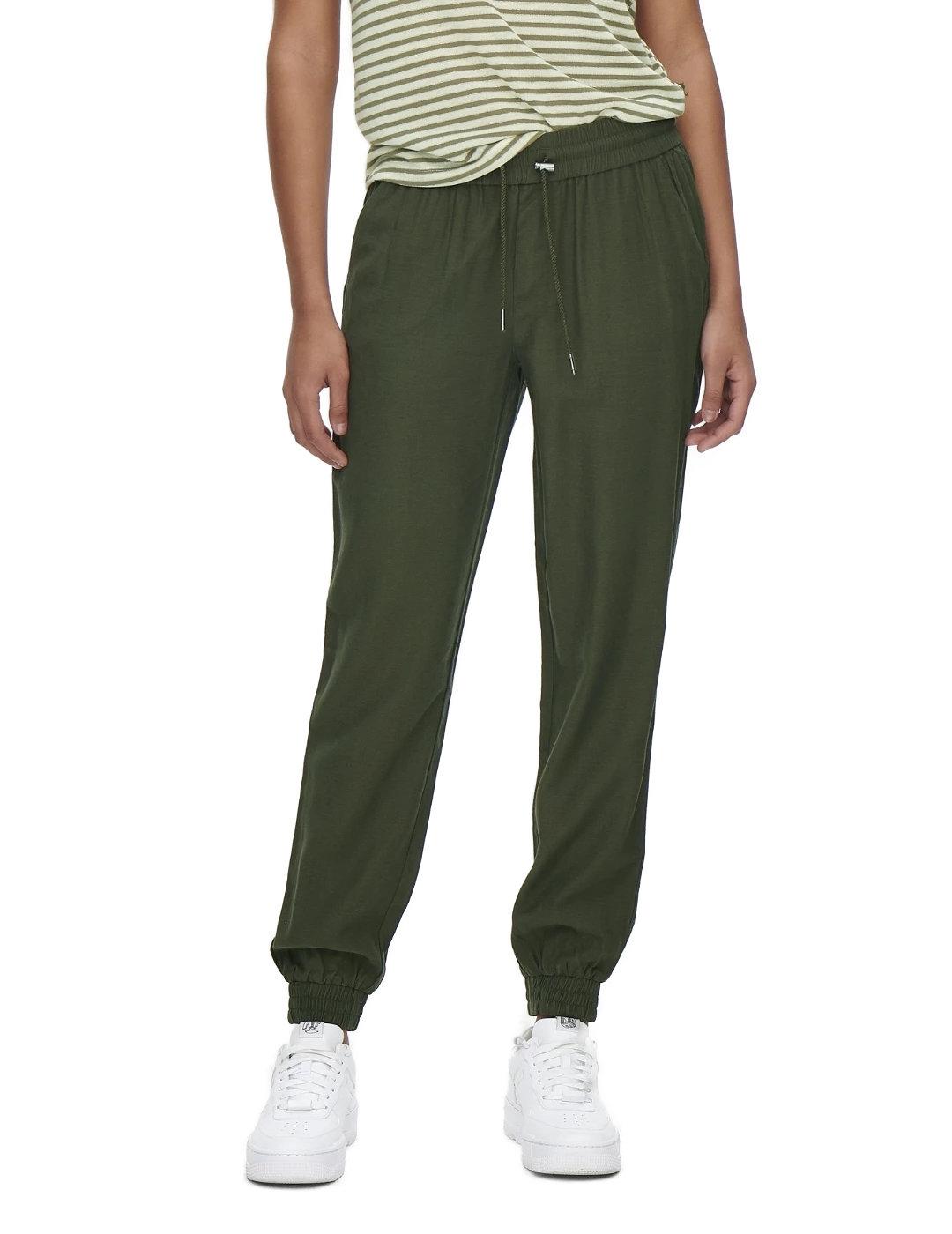 Pantalón Only Kelda jogger verde slim puños elásticos mujer