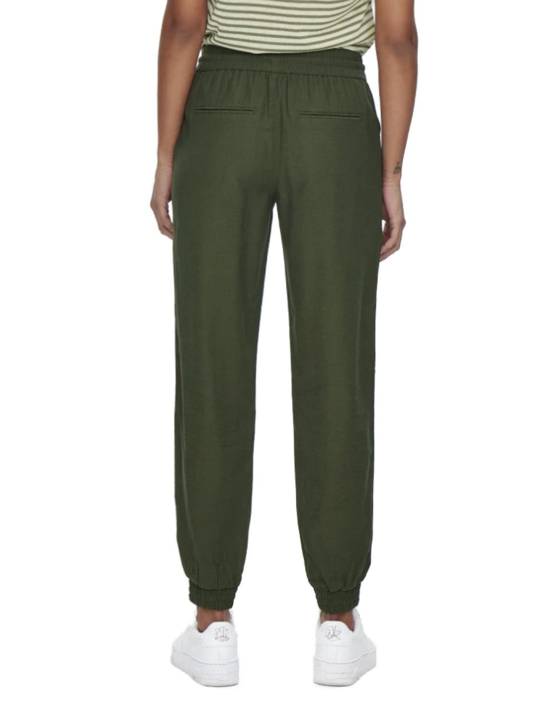 Pantalón Only Kelda jogger verde slim puños elásticos mujer