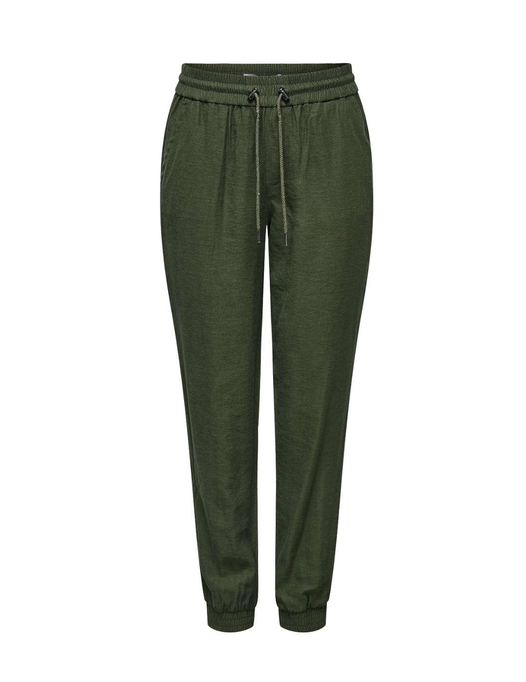 Pantalón Only Kelda jogger verde slim puños elásticos mujer