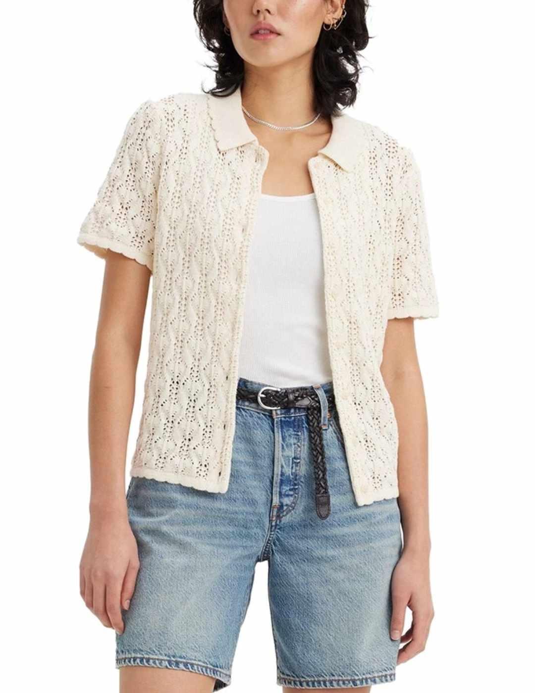 Camisa Levi´s crochet cruda hombros caídos manga corta mujer