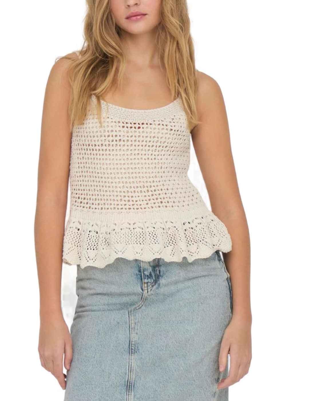 Top Only Mary crochet beige de tirantes para mujer