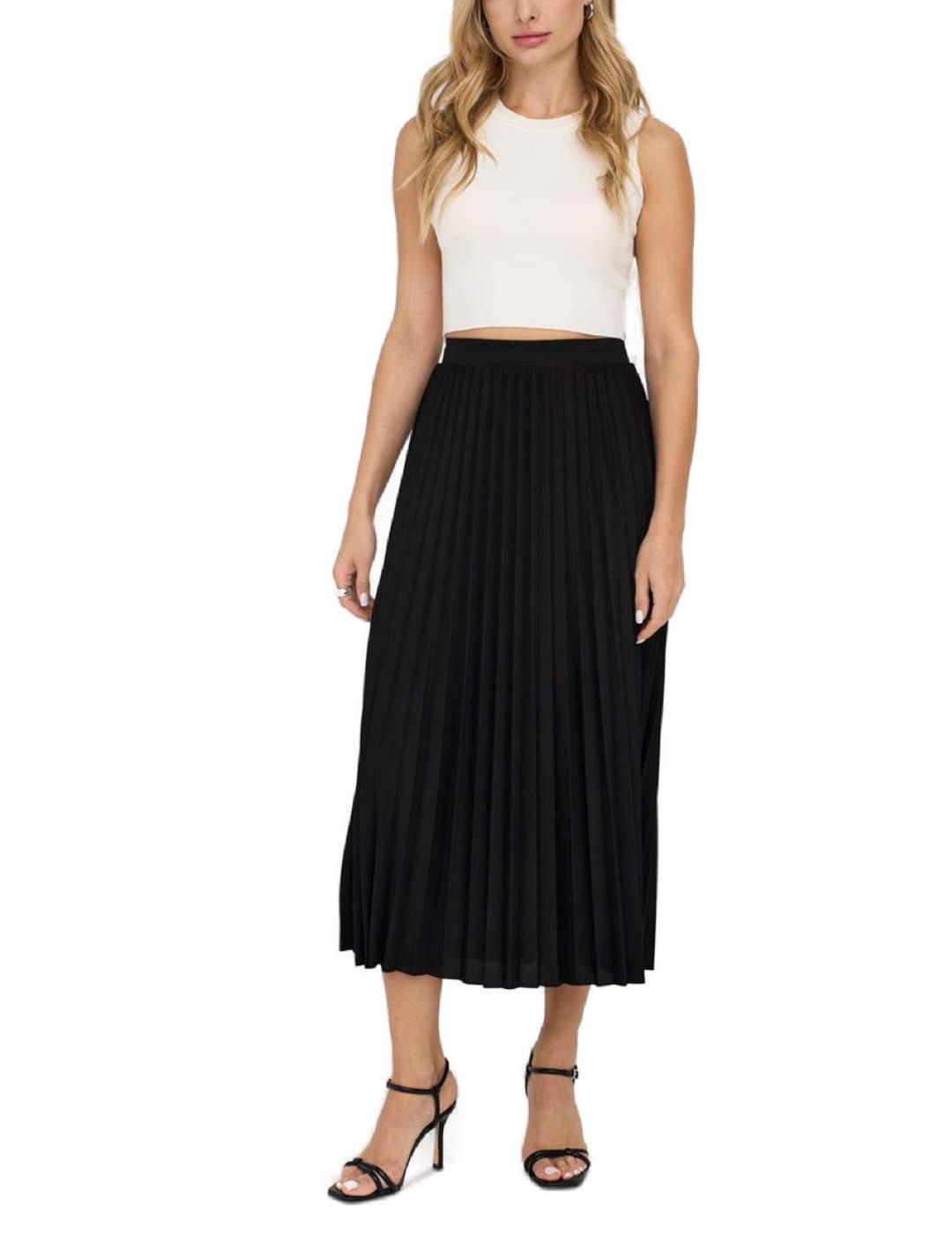 Falda midi Only Newmelisa plisada negra holgada de mujer