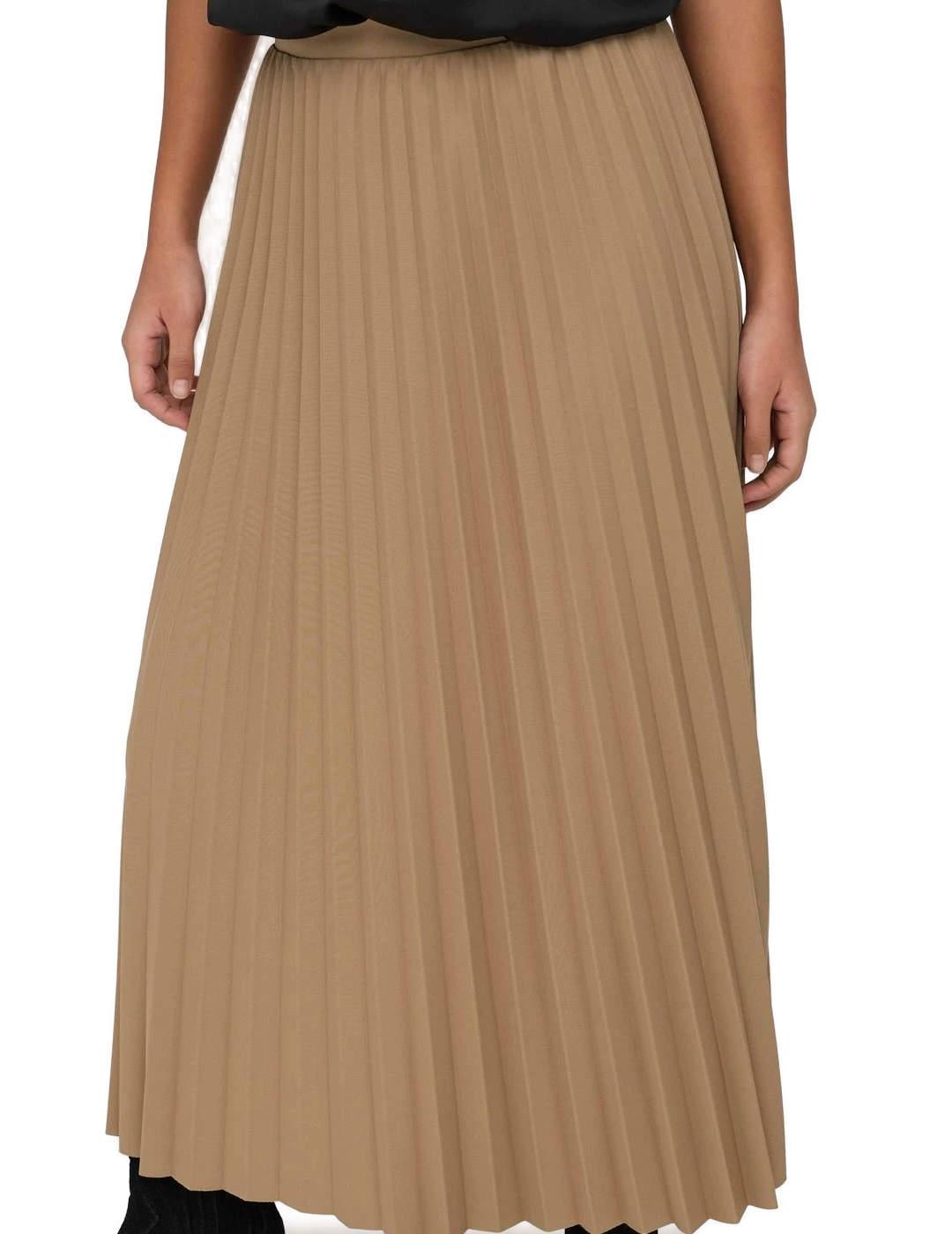 Falda midi Only Newmelisa plisada camel holgada de mujer