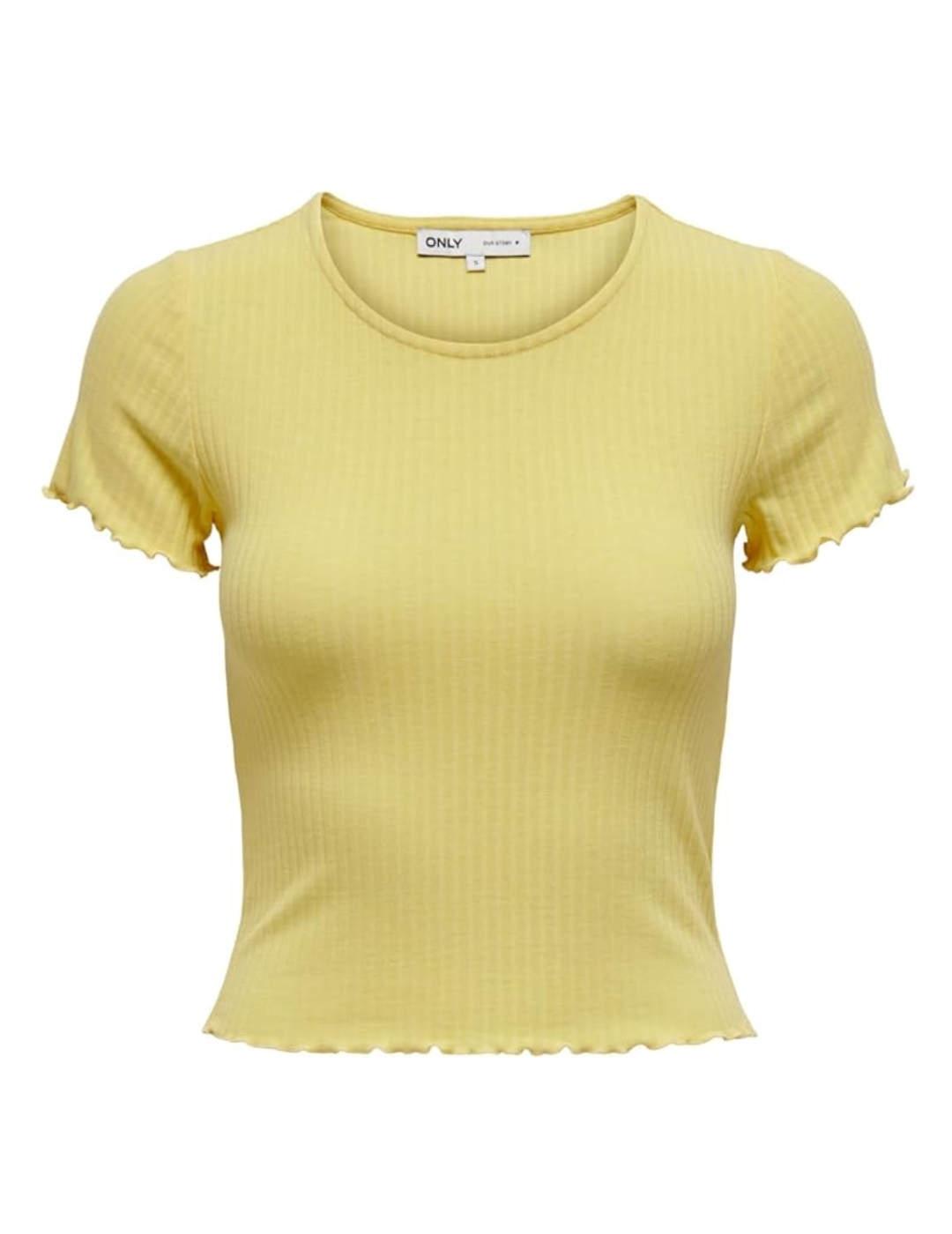 Camiseta Only Emma amarillo de canalé para mujer