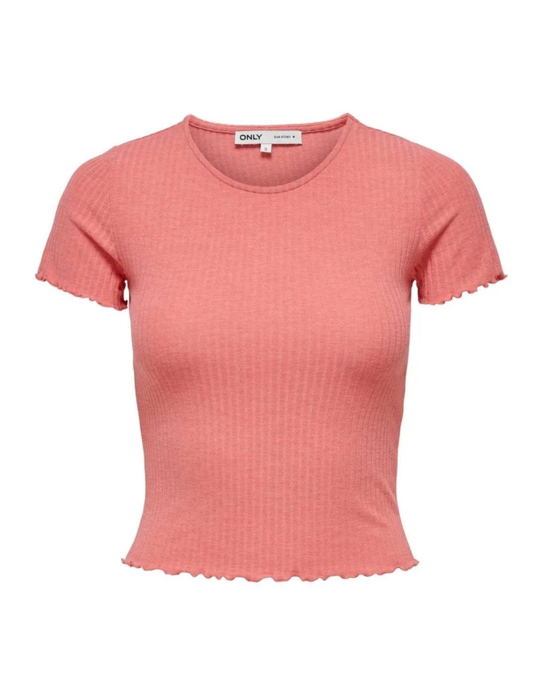 Camiseta Only Emma rosa de canalé para mujer