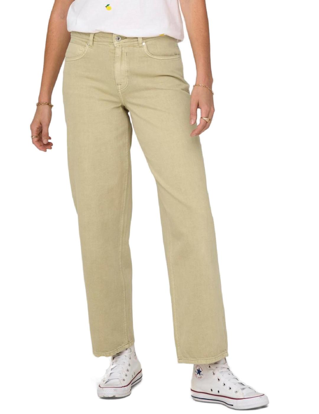 Pantalón Only Collette beige corte loose para mujer