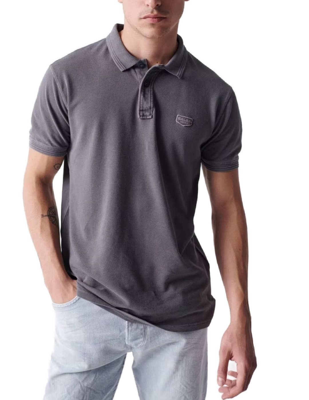 Polo Salsa gris cuello clásico Regular manga corta de hombre